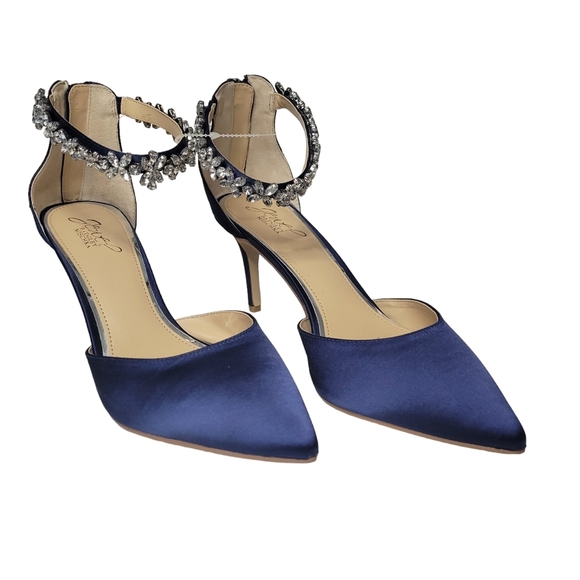 Jewel Badgley Mischka Shoes - Mischka Badgley Raleigh Jeweled pointed Kitten D'Orsay Blue Size 10